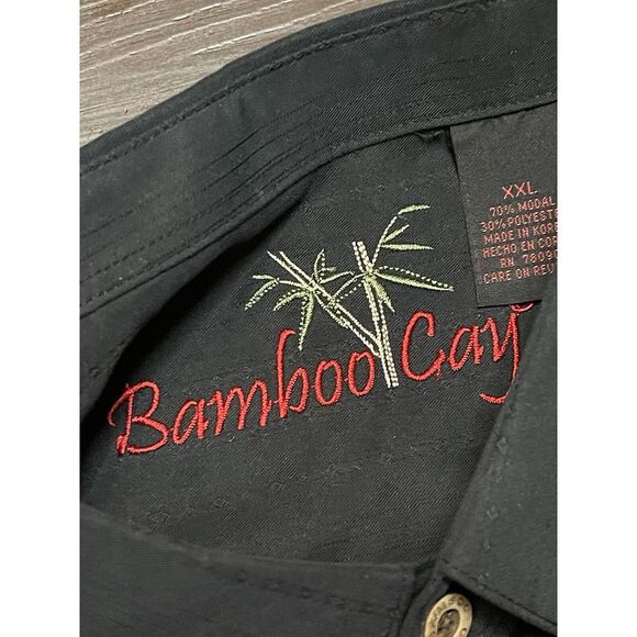 Bamboo Cay 2XL Black Palm Tree Embroidered Modal Blend Button Up S/S Shirt - Picture 3 of 7